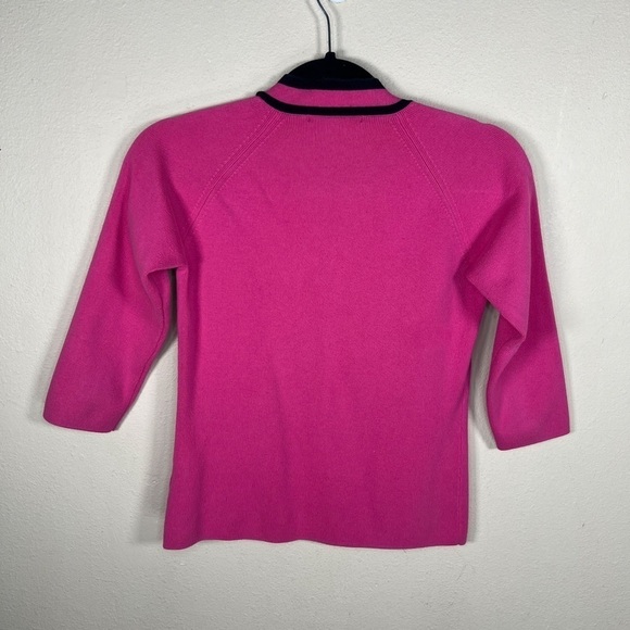 SMALL VINTAGE PIERRE CARDIN FUCHSIA PINK BLACK TRIM KNIT TOP PULLOVER STRETCH - Picture 4 of 6
